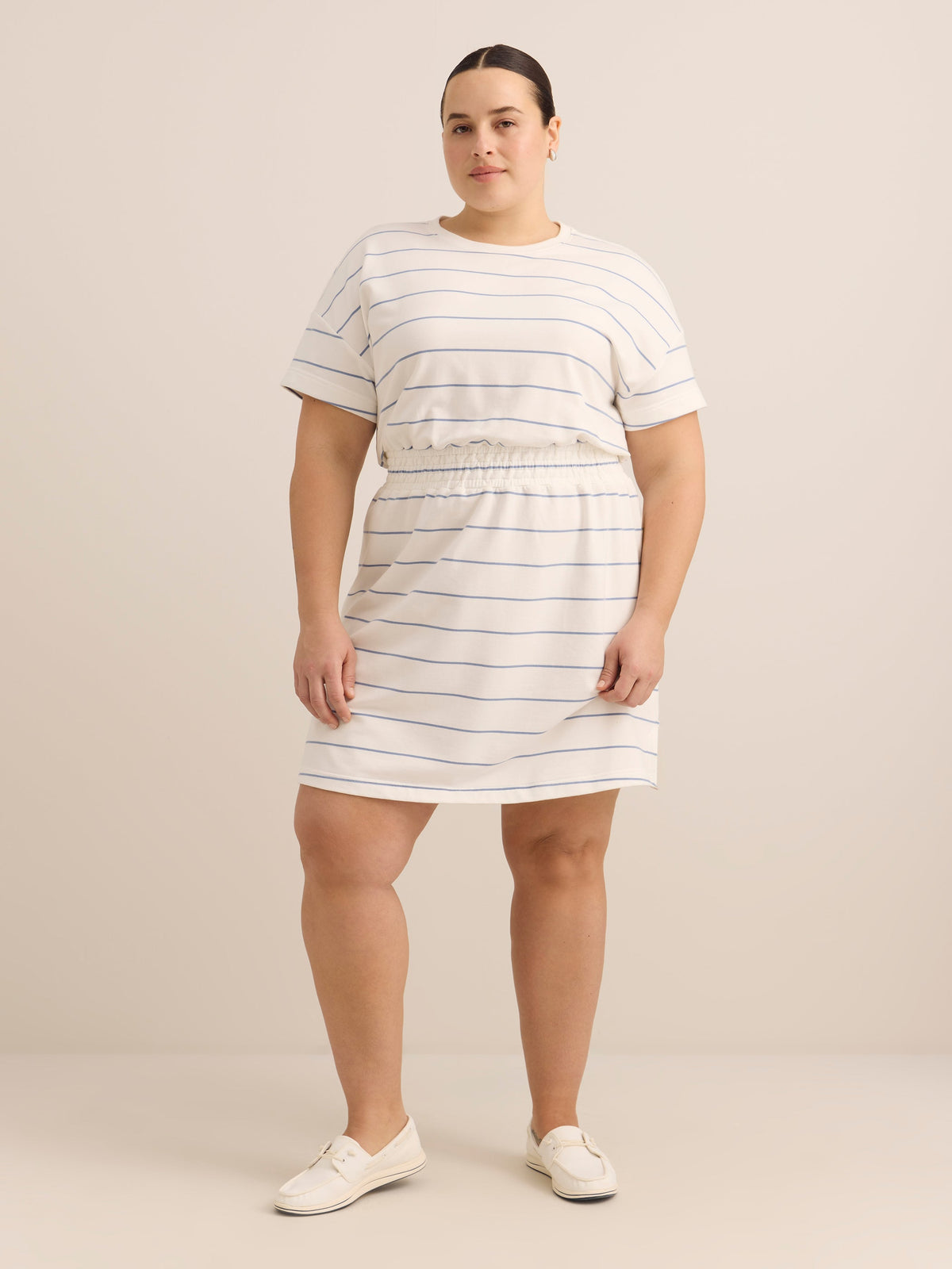 Short-Sleeve French Terry Dress with Elastic Waist - Active Zone