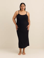 Black Sleeveless Rib Knit Fitted Long Sleepshirt - ti Voglio