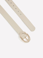 White Faux Leather Belt with Rope Oval Buckle