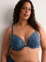 Blue Underwire Plunge Bra with Magnetic Front Closure - Déesse Collection