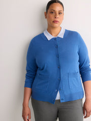 Responsible, Buttoned-Down Cotton Blend Crew Neck Cardigan
