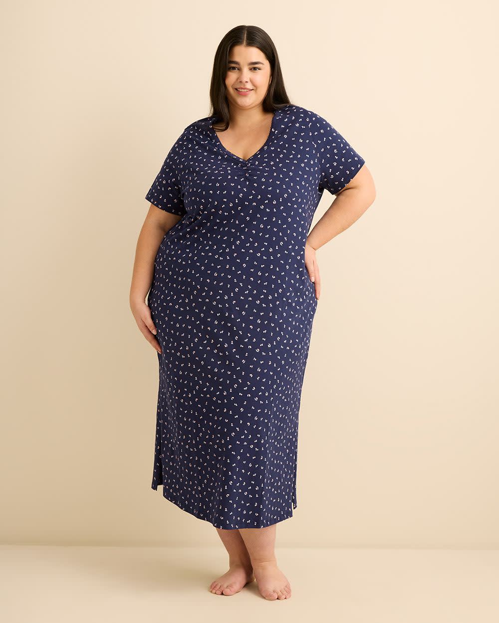Long Short-Sleeve Sleepshirt with Picot Edge Detail - ti Voglio
