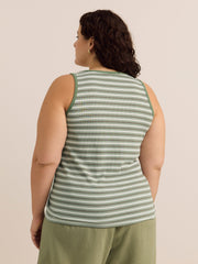 Striped Scoop-Neck Ribbed Knit Fitted Tank Top
