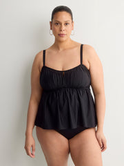Black Fit and Flare Babydoll Tankini Top