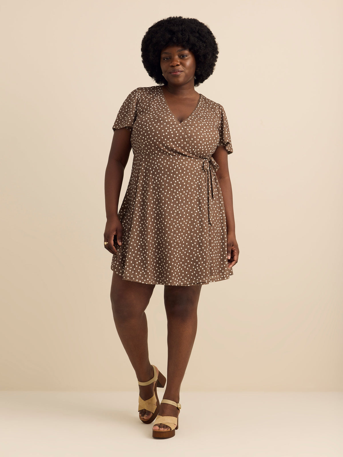 Short Flutter-Sleeve Wrap Dress - Addition Elle