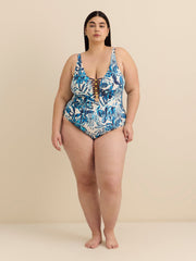 Lace-Up Front One-Piece Swimsuit - Bleu Rod Beattie