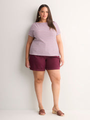 White Fitted Boat-Neck Ribbed Knit Baby Tee
