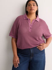 Crochet Waffle Polo Shirt - Active Zone