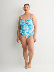 Shirred Bandeau Underwire One-Piece Swim Suit - Bleu by Rod Beattie