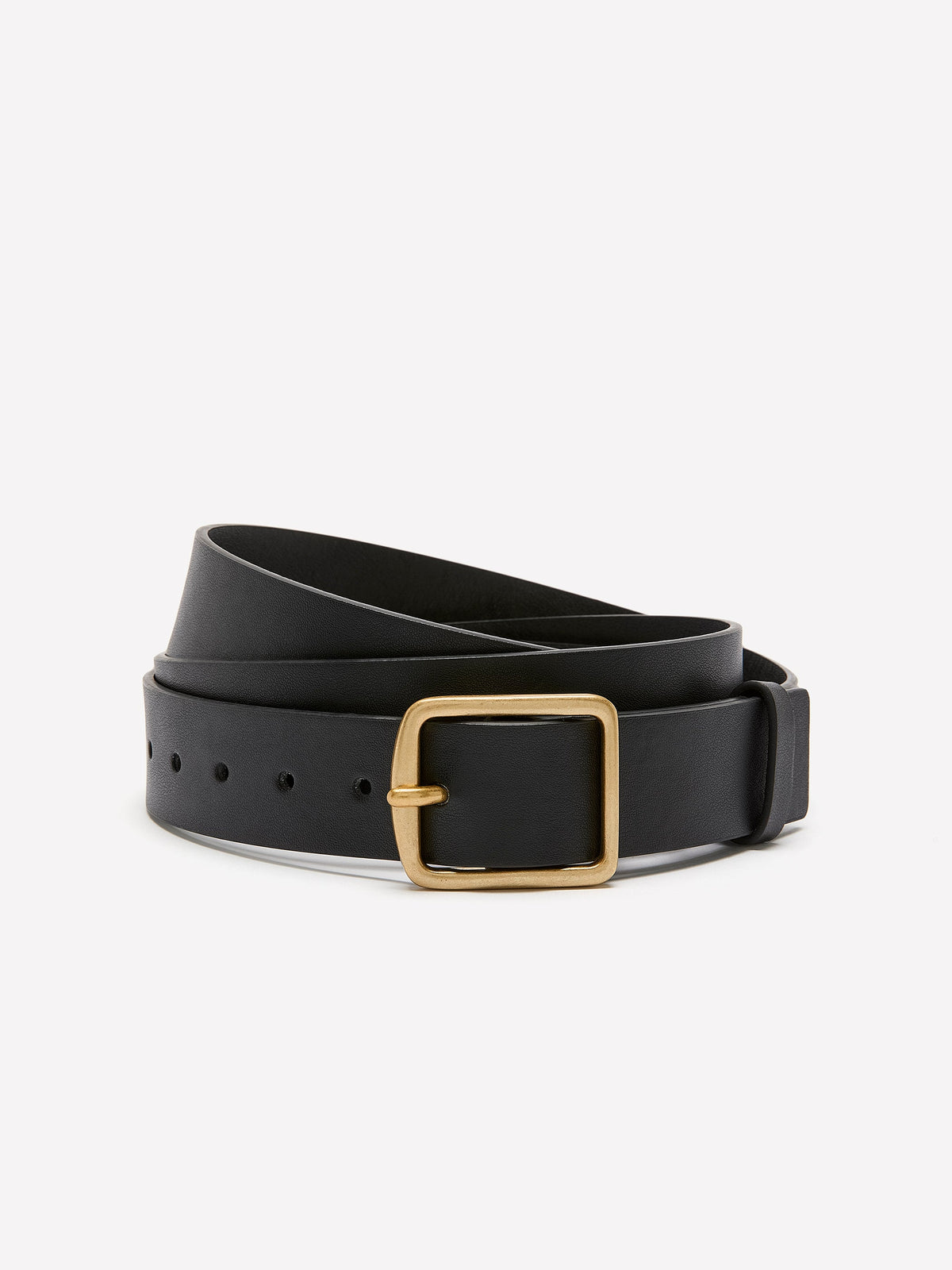 Faux-Leather Denim Belt with Square Metallic Buckle