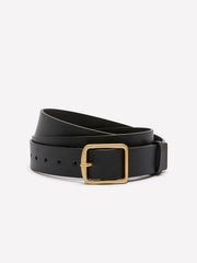 Faux-Leather Denim Belt with Square Metallic Buckle