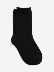 Black Basic Rolled-Edge Crew Socks