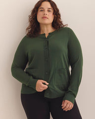 Responsible, Buttoned-Down Cotton Blend Crewneck Cardigan