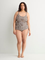 Leopard V-Neck Tankini Top with Back Ring Detail