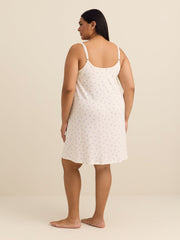 White Sleeveless Floral Print Pointelle Nighty - ti Voglio