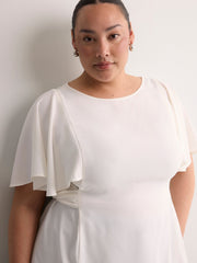 Responsible, Cape Flutter-Sleeve Silky Blouse with Self Sash