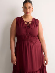 Red Sleeveless V-Neck Tiered Maxi Dress - Addition Elle