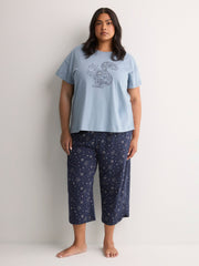Blue Short-Sleeve Boxy Pyjama Top with Squirrel Print - tiVOGLIO