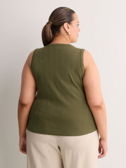 Grey Pointelle Knit Fitted Tank Top