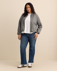Grey Pinstripe Balloon-Hem Bomber Jacket
