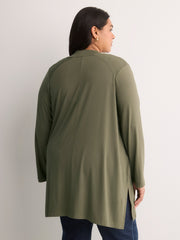 Responsible, Gray Leaf-Print Straight Tunic Cardigan