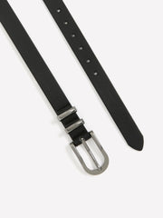 Black Faux Leather Belt with Double Metal Loop