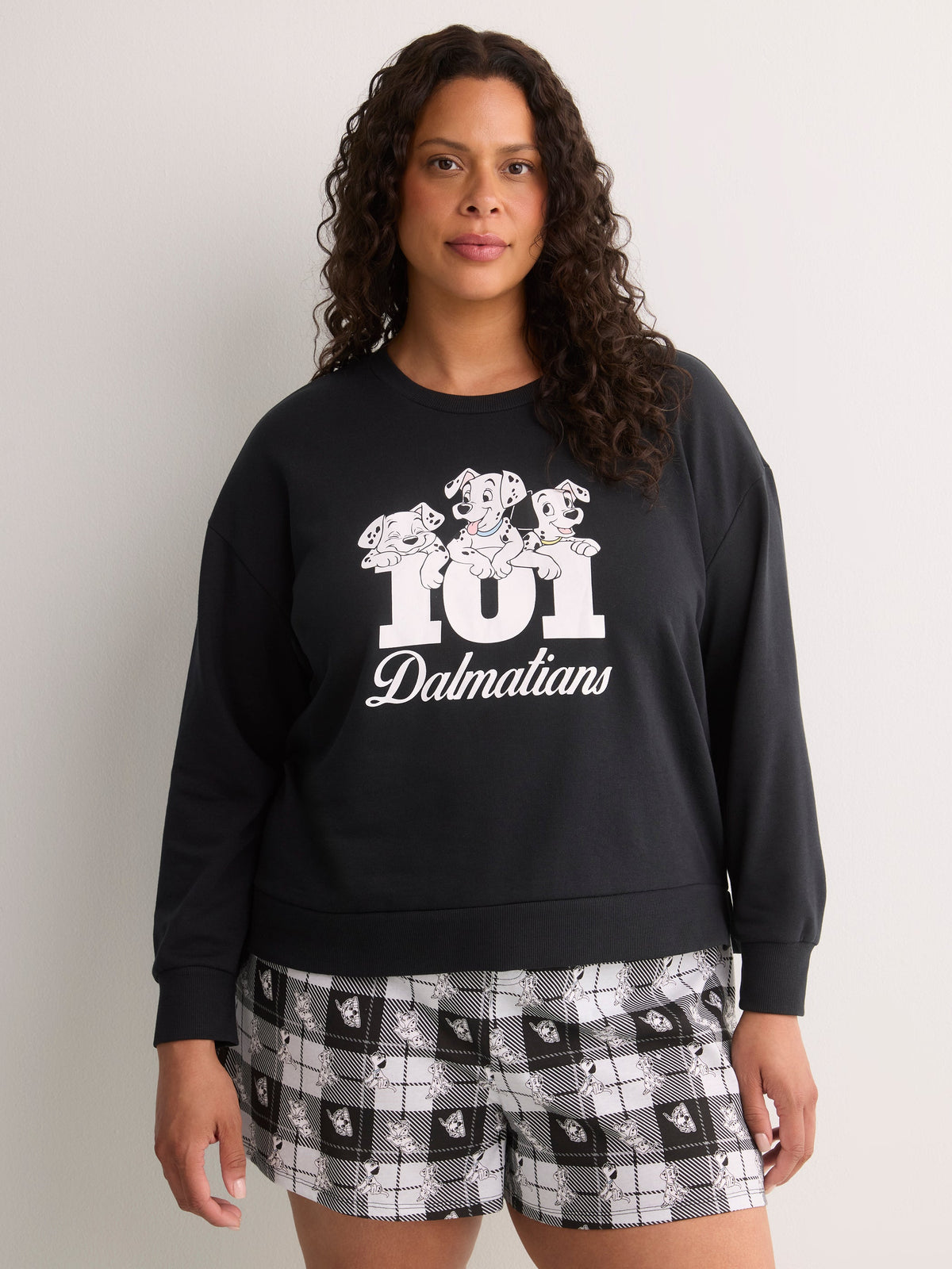 Black Long-Sleeve Pyjama Sweatshirt with Dalmatian Chest Print - Disney