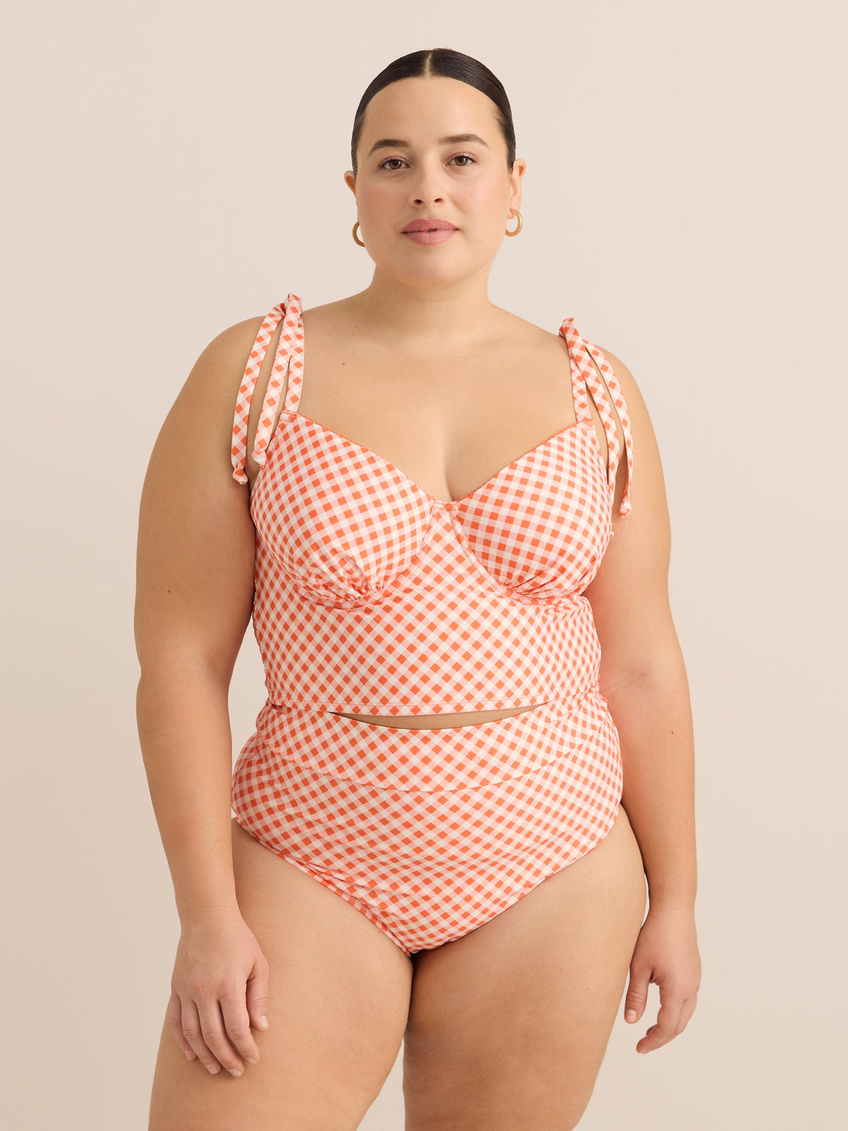 Coral Gingham Underwire Crop Tankini Top