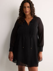 Black Chiffon Balloon-Sleeve Swing Short Dress - Addition Elle