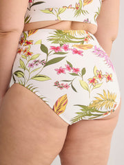 White Floral High-Waist Swim Brief