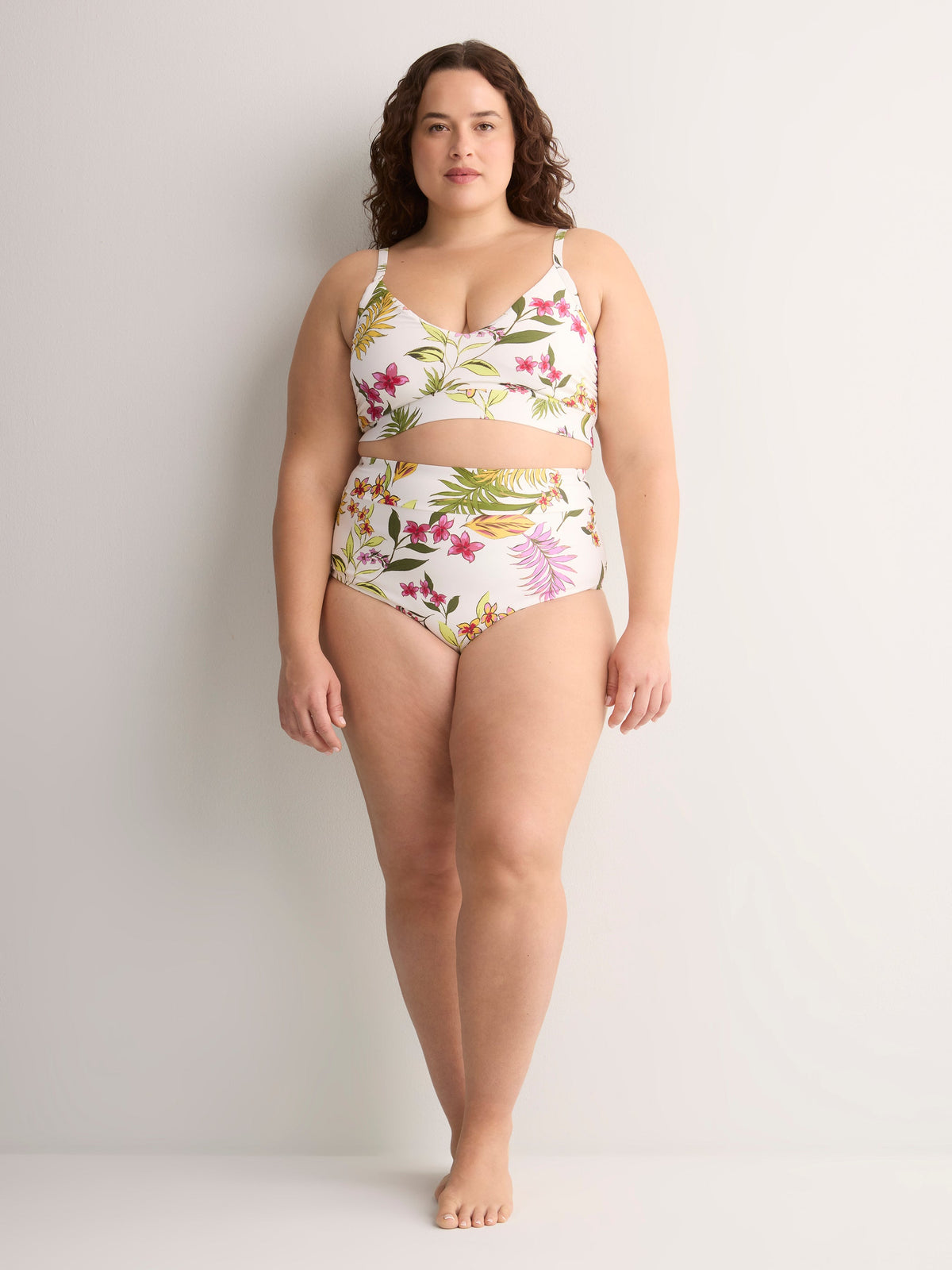 White Floral High-Waist Swim Brief