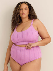 Violet High-Waist Mid-Leg Eyelet Swim Brief