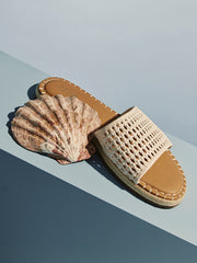Wide Width, Delaware White One-Band Flat Sandal