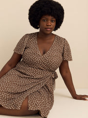 Short Flutter-Sleeve Wrap Dress - Addition Elle