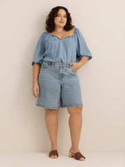 Tencel Scoop Neck Slight A-line Blouse with Shirring