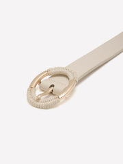 White Faux Leather Belt with Rope Oval Buckle