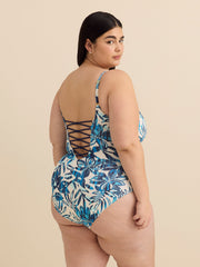 Lace-Up Front One-Piece Swimsuit - Bleu Rod Beattie