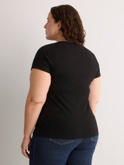 Ribbed Knit Fitted Short-Sleeve T-Shirt