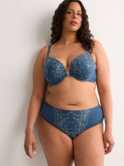 Cheeky Blue Microfibre Brief with Embroidered Mesh - Déesse