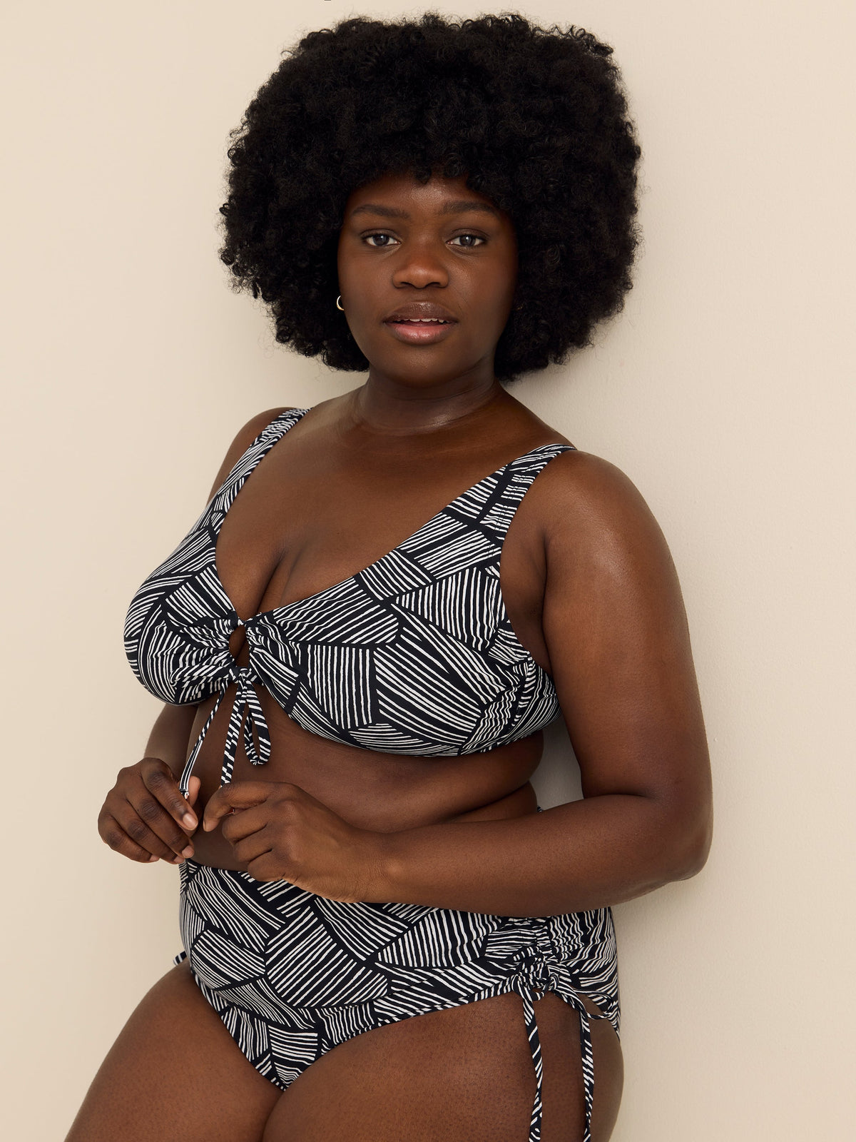Black Geometric-Print Ronda Bikini Bra - Raisins Curve