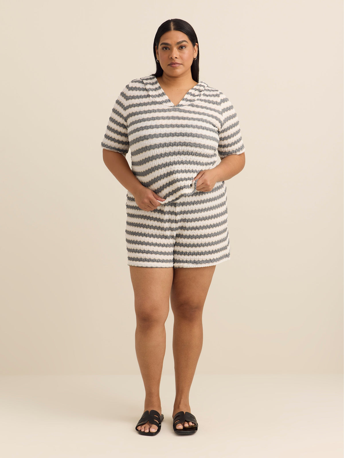 White Striped Textured Cover-Up Short - Cover Me