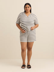 White Striped Textured Cover-Up Short - Cover Me