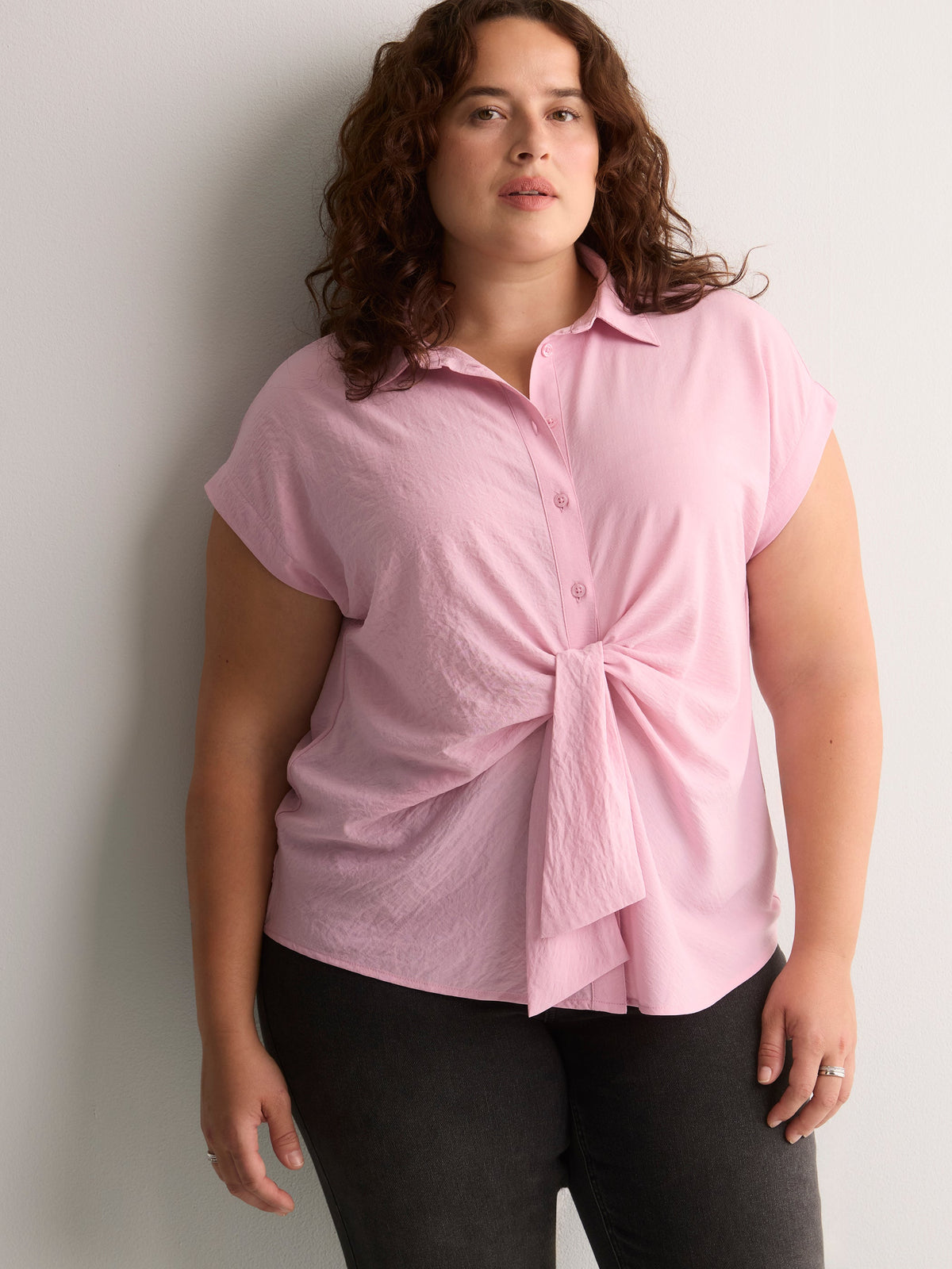 Knotted Buttoned-Down Blouse