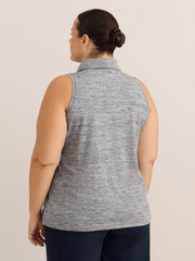 Sleeveless Space-Dye Textured Knit Polo Top - Active Zone
