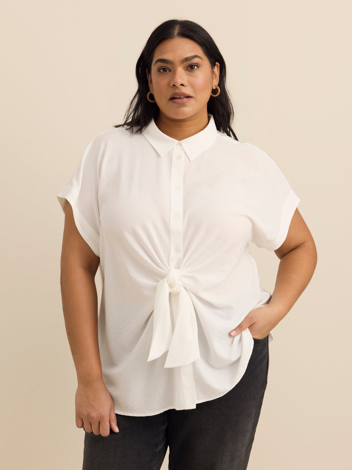Knotted Buttoned-Down Blouse