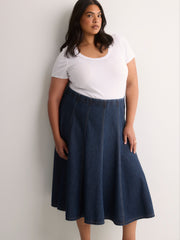 Dark Denim Fit and Flare Midi Skirt - d/C JEANS