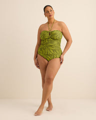 Green Foliage-Print High-Waisted Swim Brief