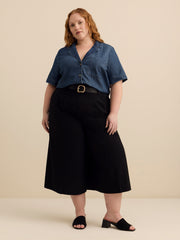 Camp Collar Loose Denim Blouse