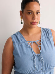 Denim Sleeveless V-Neck Tiered Maxi Dress - Addition Elle