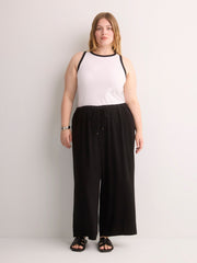 Linen-Blend Wide-Leg Crop Pant with Drawstring at Waistband